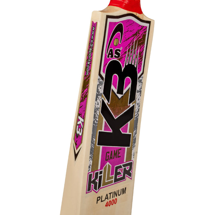 AS Sports K3 Game Killer Platinum 4000 Tape Ball Cricket Bat - Pink | Aggressive Tapeball Bat AS Sports